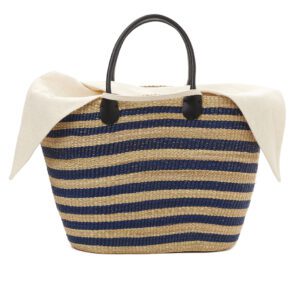 NAT x BLUE - BLACK HDL - ECRU COTTON T POUCH